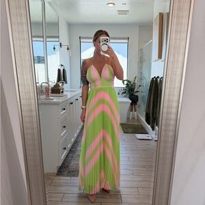 Green and Pink Maxi Dress
